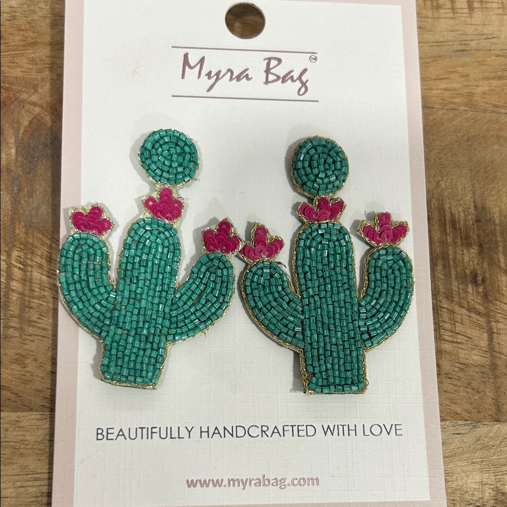 Myra Bag Turquoise And Pink Cactus Earrings
